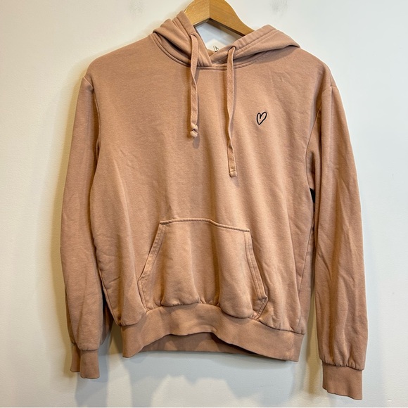 H&M Oversized Powder Pink Hoodie Sweatshirt Embroidered Heart - Picture 3 of 7
